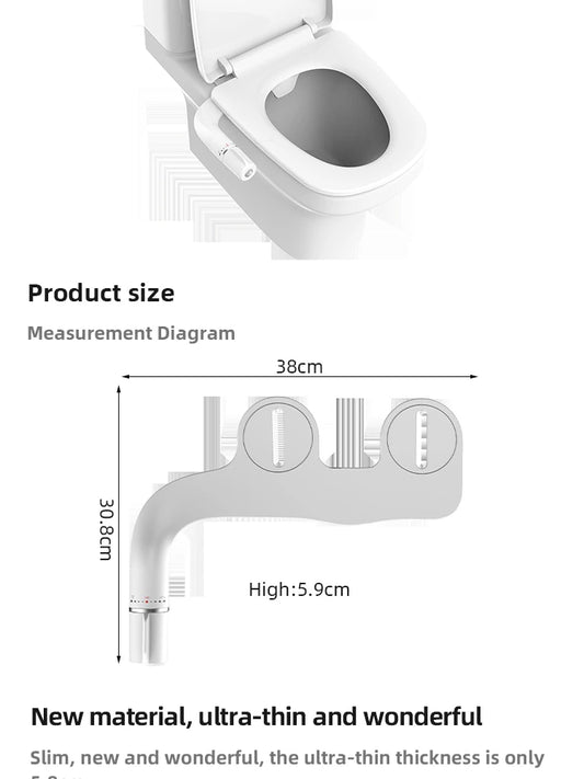 Ultra-Slim Bidet Attachment for Toilet - Dual Nozzle (Frontal & Rear Wash) Hygienic Toilet Bidet - Adjustable Water Pressure Fresh Water Sprayer Baday - Easy to Install
