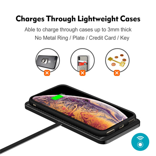 Wireless Charger Non Slip Pad for iPhone 14 13 12 11 & Samsung phones - 15W- Fast Charging Station